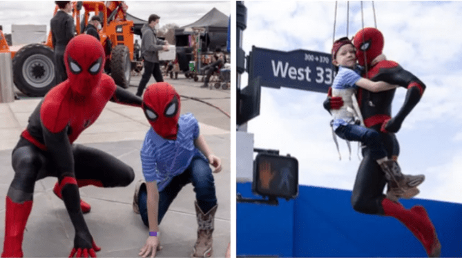 Little boy saves sister from a deadly dog attack spends the day with Spider-Man