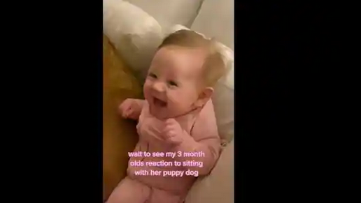 Baby’s cute reaction to sitting with her dog will melt your heart