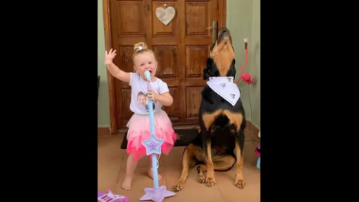 Dog and little girl are 'singing sisters' in concert