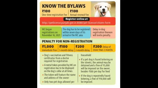Non-Registration of Pet Dogs in Mohali will cost Rs. 1,000 fine from June 1